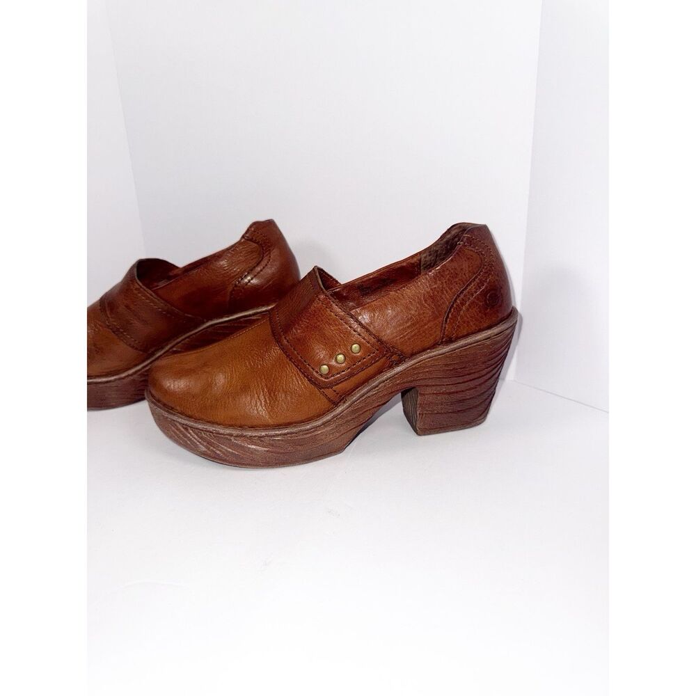 Born Chunky Platform Clogs Block Heels Studded Brown Leather Retro Y2K Western 9 - Picture 4 of 16